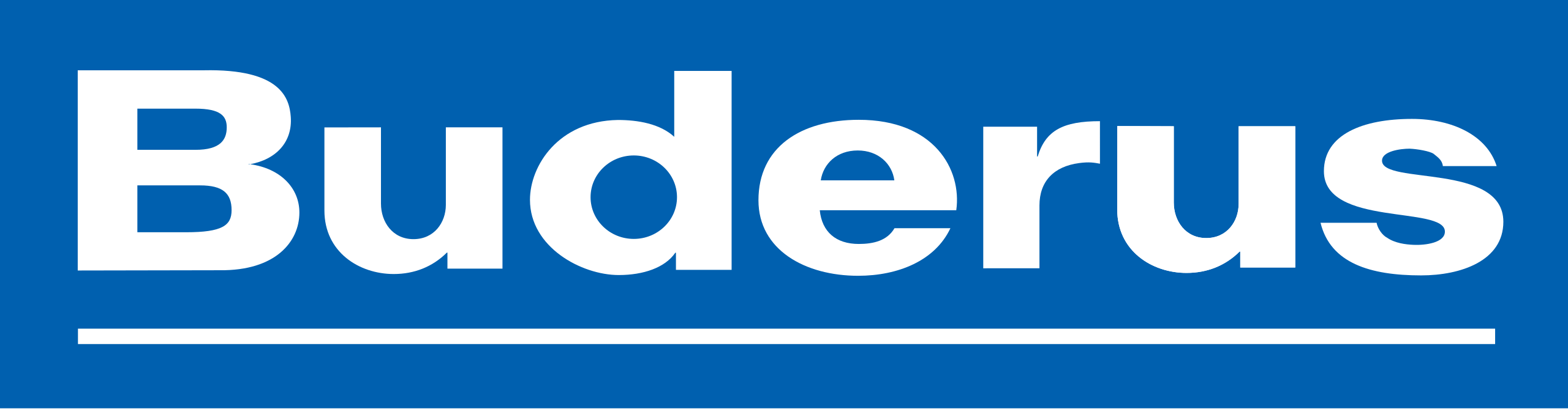 Logo Buderus en blanc sur fond bleu.