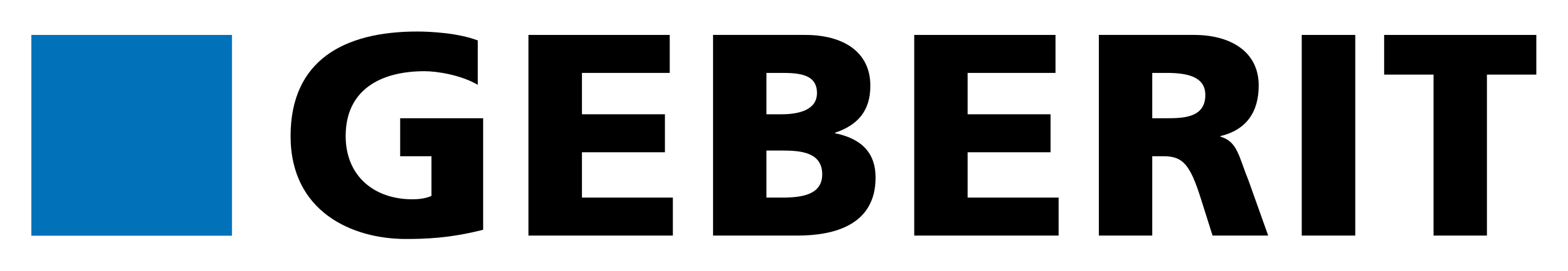 Logo de la marque Geberit avec un rectangle bleu à gauche et le nom de la marque en noir à droite.