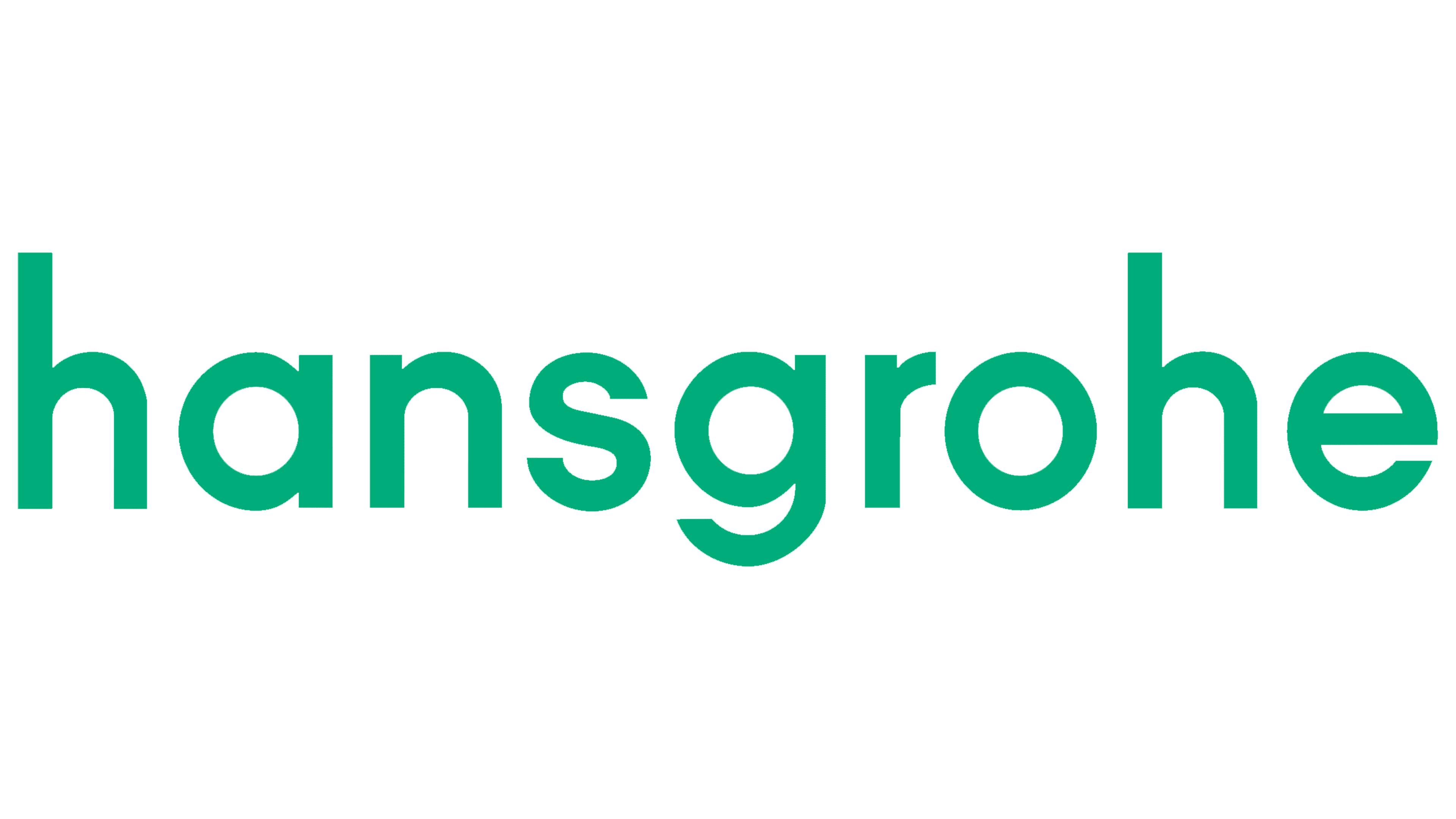 Logo de la marque hansgrohe en lettres minuscules vertes sur fond noir.