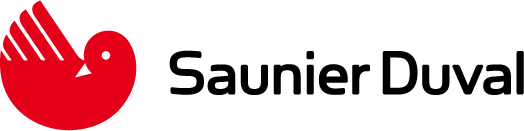 Logo Saunier Duval avec un oiseau rouge et le nom de la marque.
